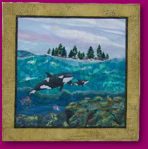 Orcas in Fabric Art Quilt Image