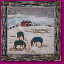 Horses Feeding in Winter Fabric Art Image