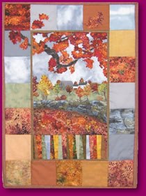 Quilted View of Old Stone Hedge Fabric Art